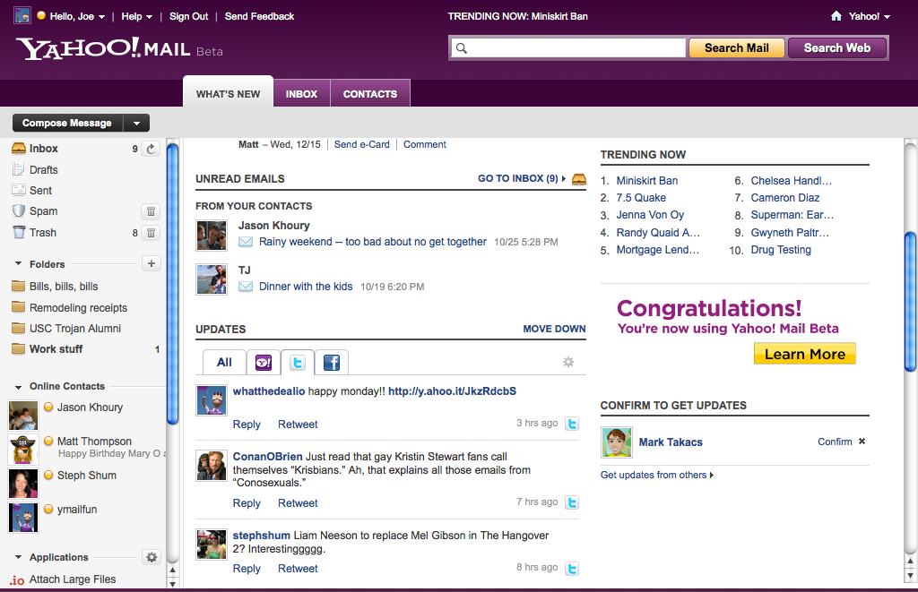 Yahoo! Mail Beta Twitter Integration