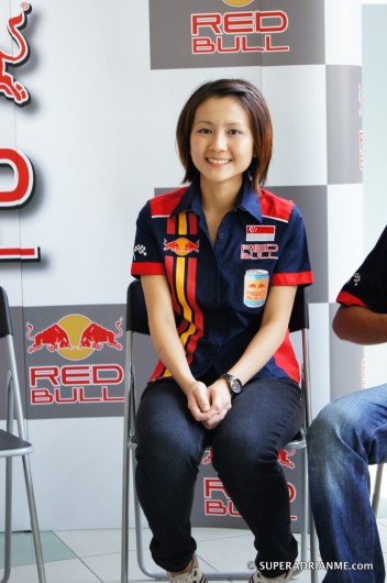 A shell shocked Emmiline Ang at the Press Conference after winning a seat in the Red Bull Rookies Team 