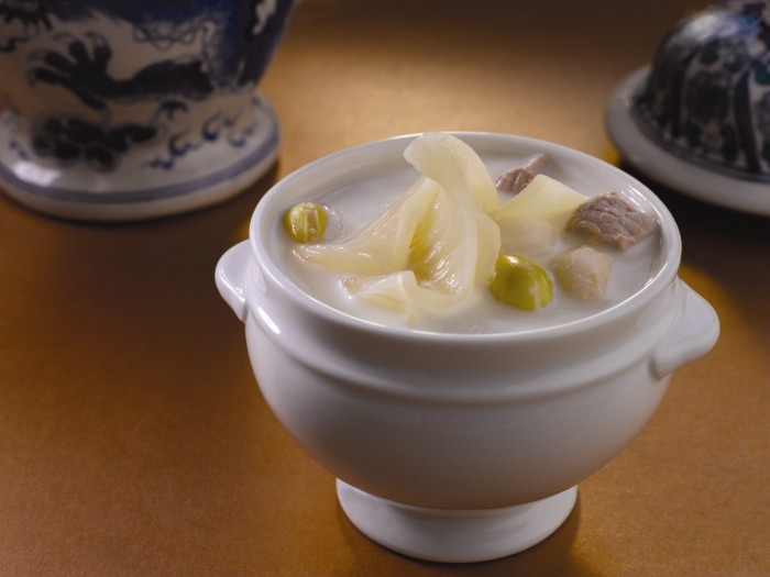 Peach Blossoms - Double-Boiled Almond Soup with Fish Maw