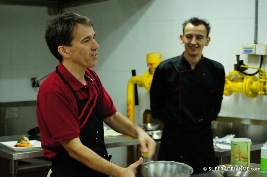 Pullman Sanya Yalong Bay Resort and Spa's GM Thierry Douet helps out in the Kitchen as Executive Chef Alexandre Balier looks on
