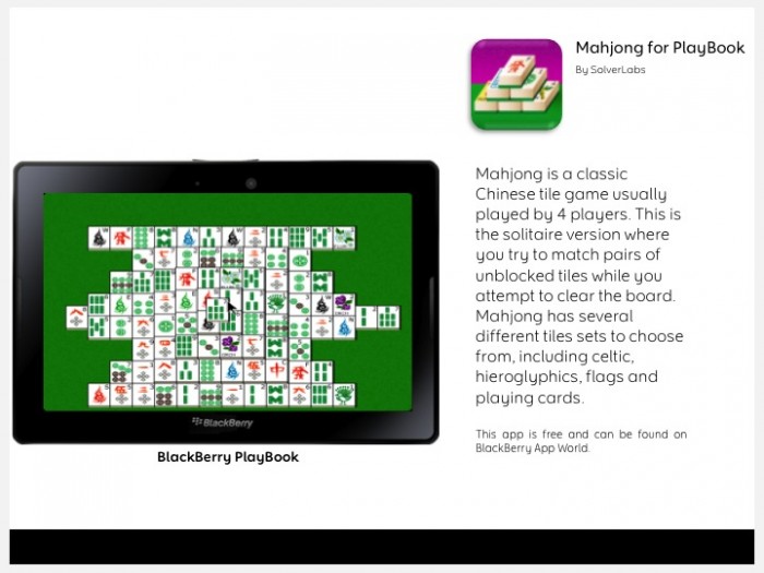 BLACKBERRY CHINESE NEW YEAR 2012 APPS - MAHJONG