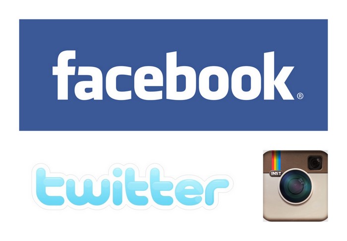 Facebook, Twitter and Instagram