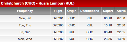 AirAsia X CHC-KUL Schedule