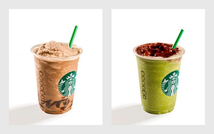 Starbucks new Frappuccinos - Hojicha & Tea Jelly (left) and Red Bean + Green Tea (right)