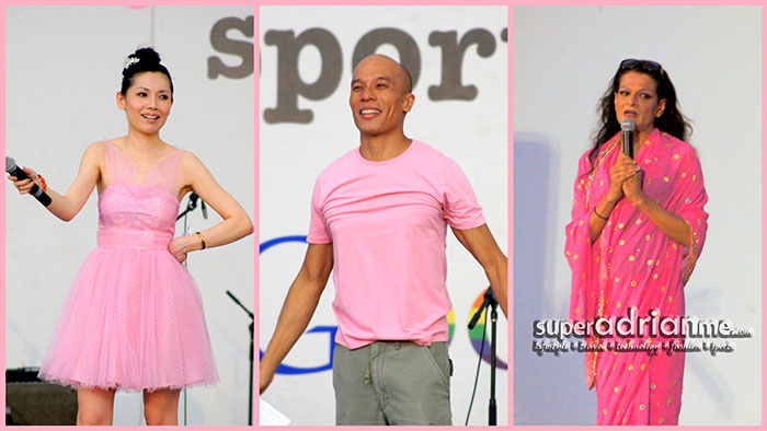 Pink Dot 2012 Ambassadors - former TV personality Sharon Au, actor Lim Yu Beng and comedian Kumar