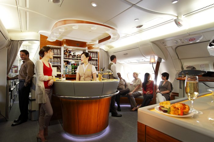 Emirates' A380 Onboard lounge for First & Business Class