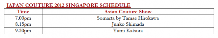 Japan Couture 2012 -Schedule