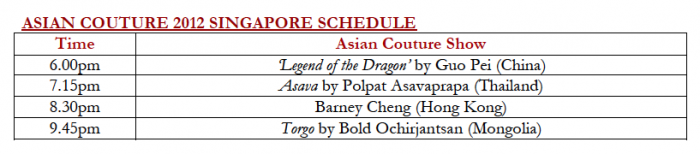 Asian Couture 2012 - Schedule