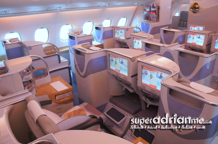 Business Class cabin in Emirates Airbus A380