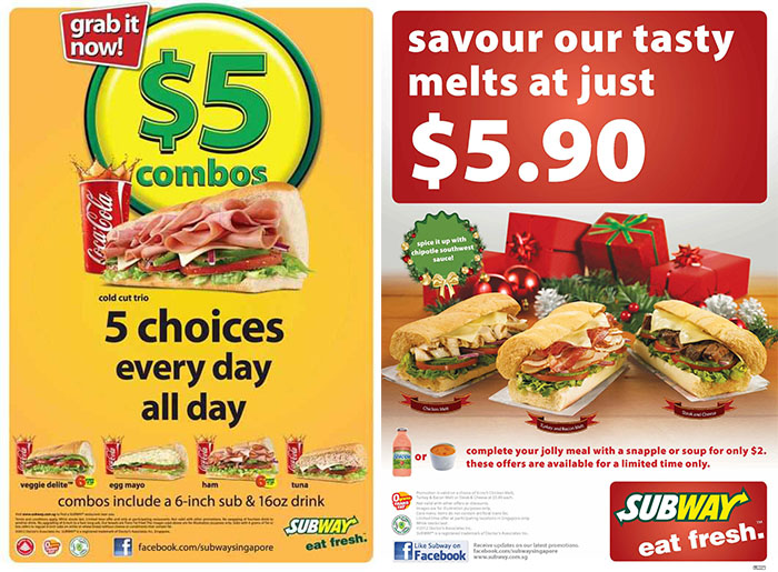 Subway S$5 Combos & Tasty Melts at only S$5.90