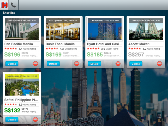 Hotelsdotcom iPad App - Shortlist