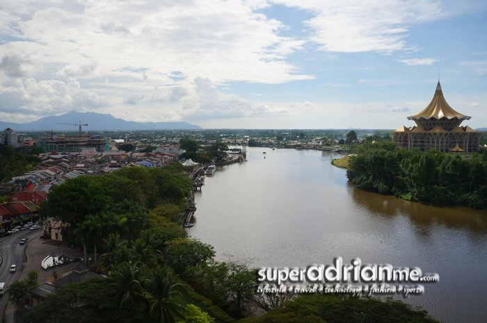 View from Kuching Hilton - Sarawak River with the Kuching Parliament Building at the Right Side