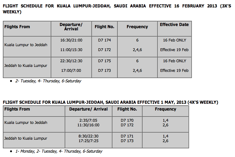 Travel - AirAsia X Kuala Lumpur - Jeddah Flight Schedule